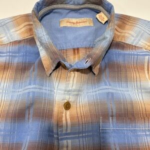Tommy Bahama Blue and Tan Checkered Shirt